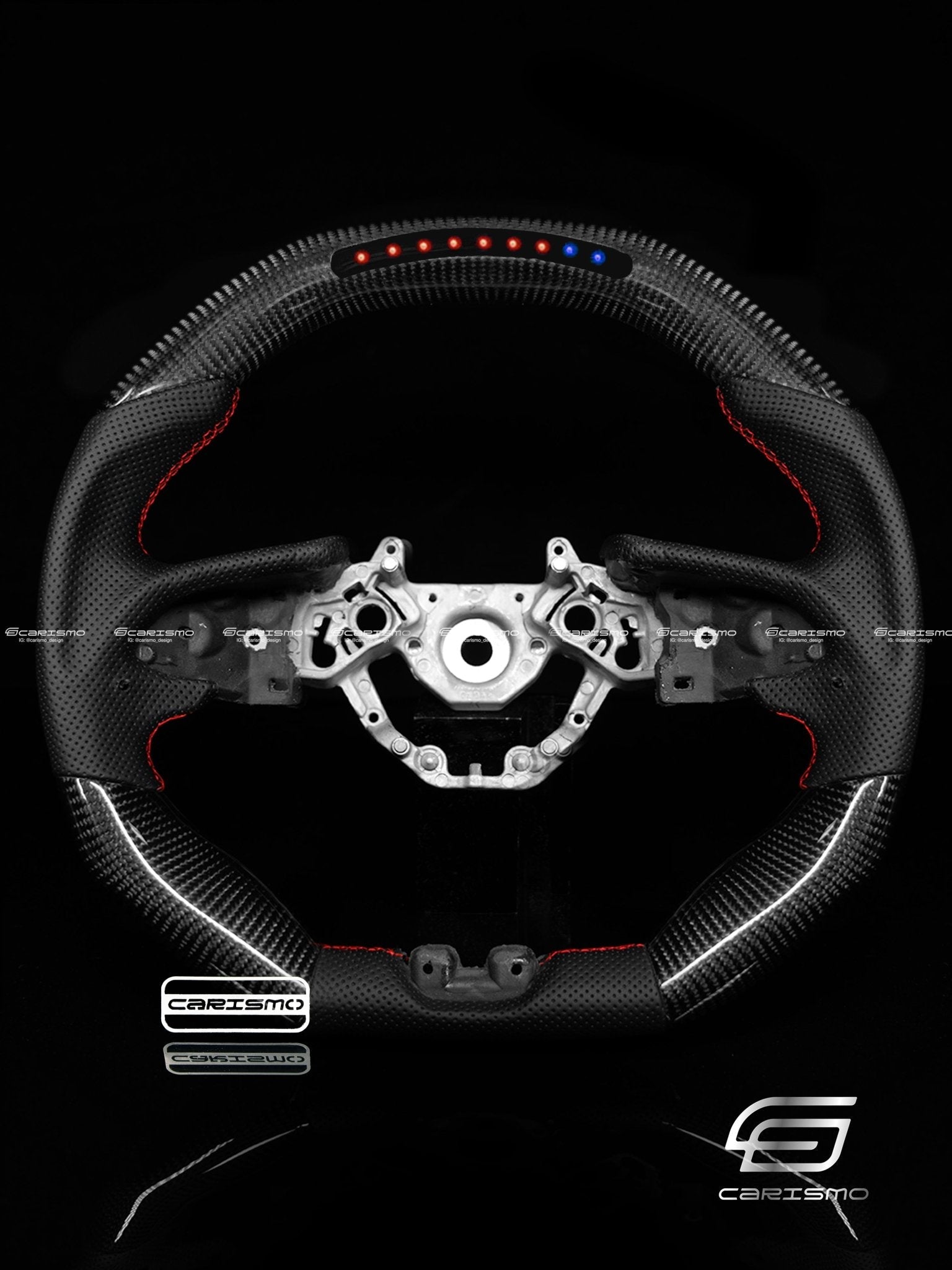 Carismo Steering Wheel For Nissan GT-R (R35 EBA) - Sequential RPM LED - Gloss Carbon - Perforated Leather