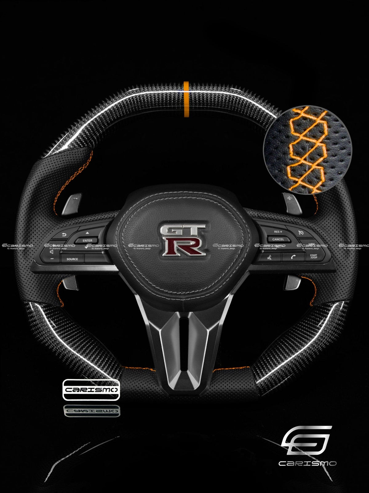 Carismo Steering Wheel For Nissan GT-R (R35 EBA) - Signature - Gloss Carbon - Perforated Leather