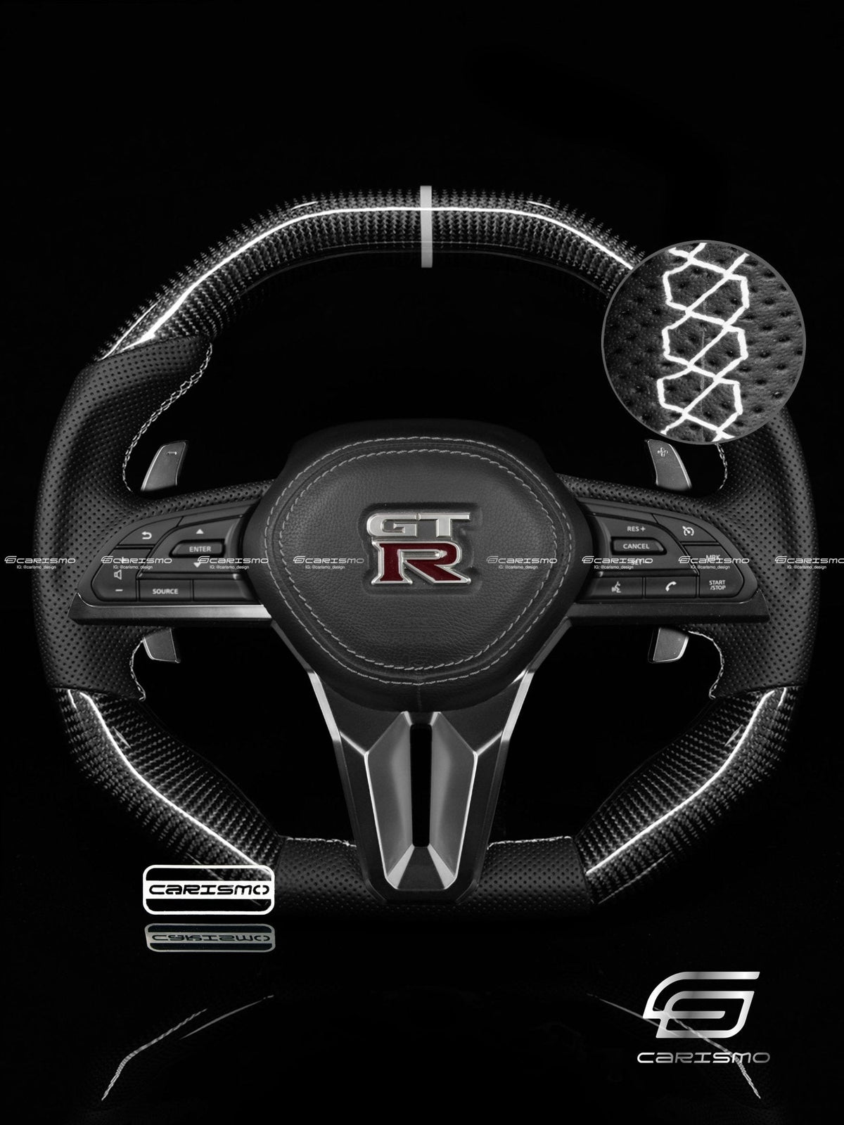 Carismo Steering Wheel For Nissan GT-R (R35 EBA) - Signature - Gloss Carbon - Perforated Leather
