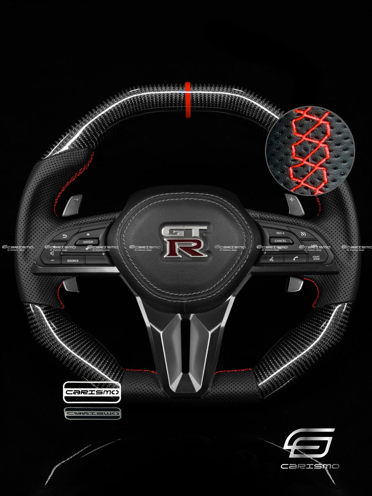 Carismo Steering Wheel For Nissan GT-R (R35 EBA) - Signature - Gloss Carbon - Perforated Leather
