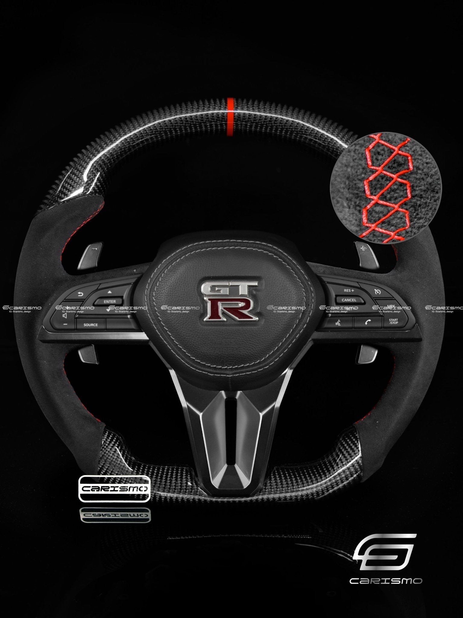 Carismo Steering Wheel For Nissan GT-R (R35 EBA) - Sport - Gloss Carbon - Alcantara