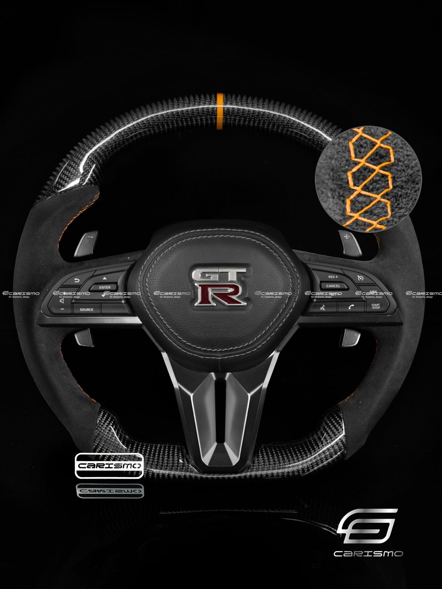 Carismo Steering Wheel For Nissan GT-R (R35 EBA) - Sport - Gloss Carbon - Alcantara