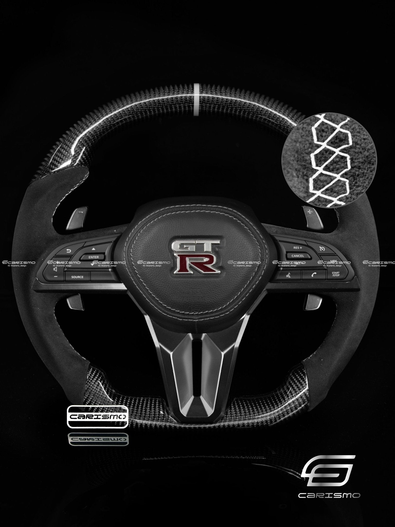 Carismo Steering Wheel For Nissan GT-R (R35 EBA) - Sport - Gloss Carbon - Alcantara
