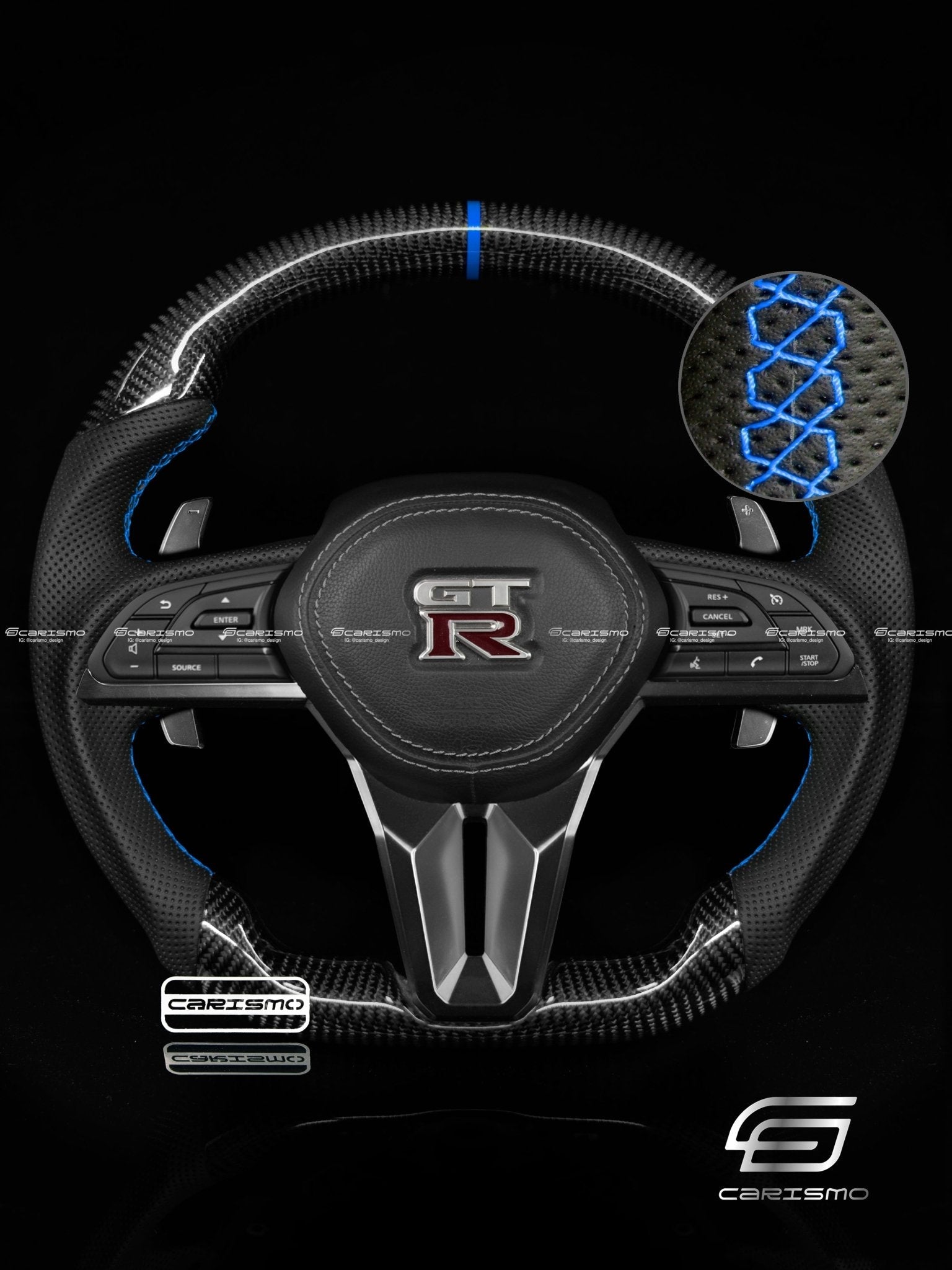 Carismo Steering Wheel For Nissan GT-R (R35 EBA) - Sport - Gloss Carbon - Perforated Leather