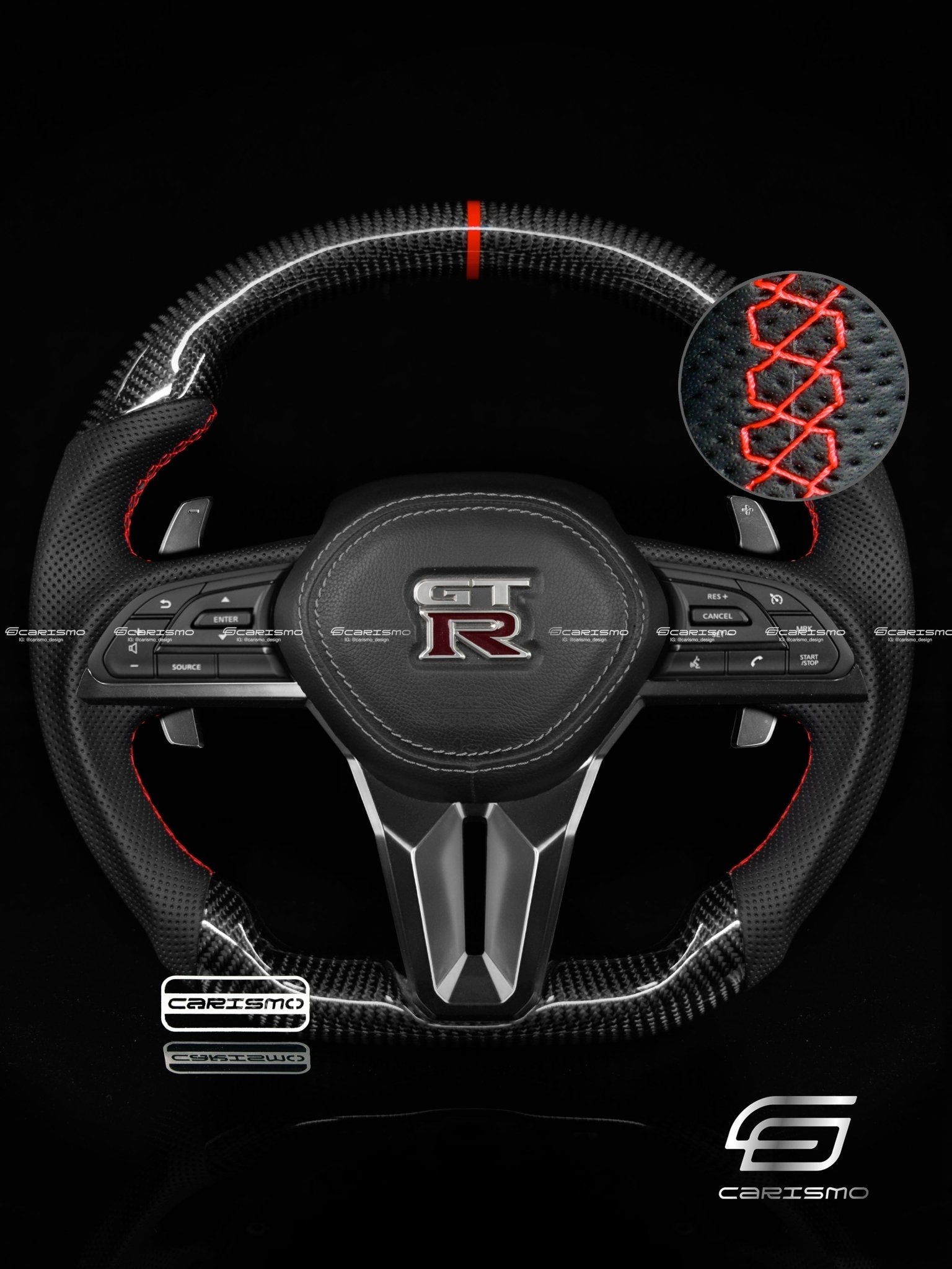 Carismo Steering Wheel For Nissan GT-R (R35 EBA) - Sport - Gloss Carbon - Perforated Leather