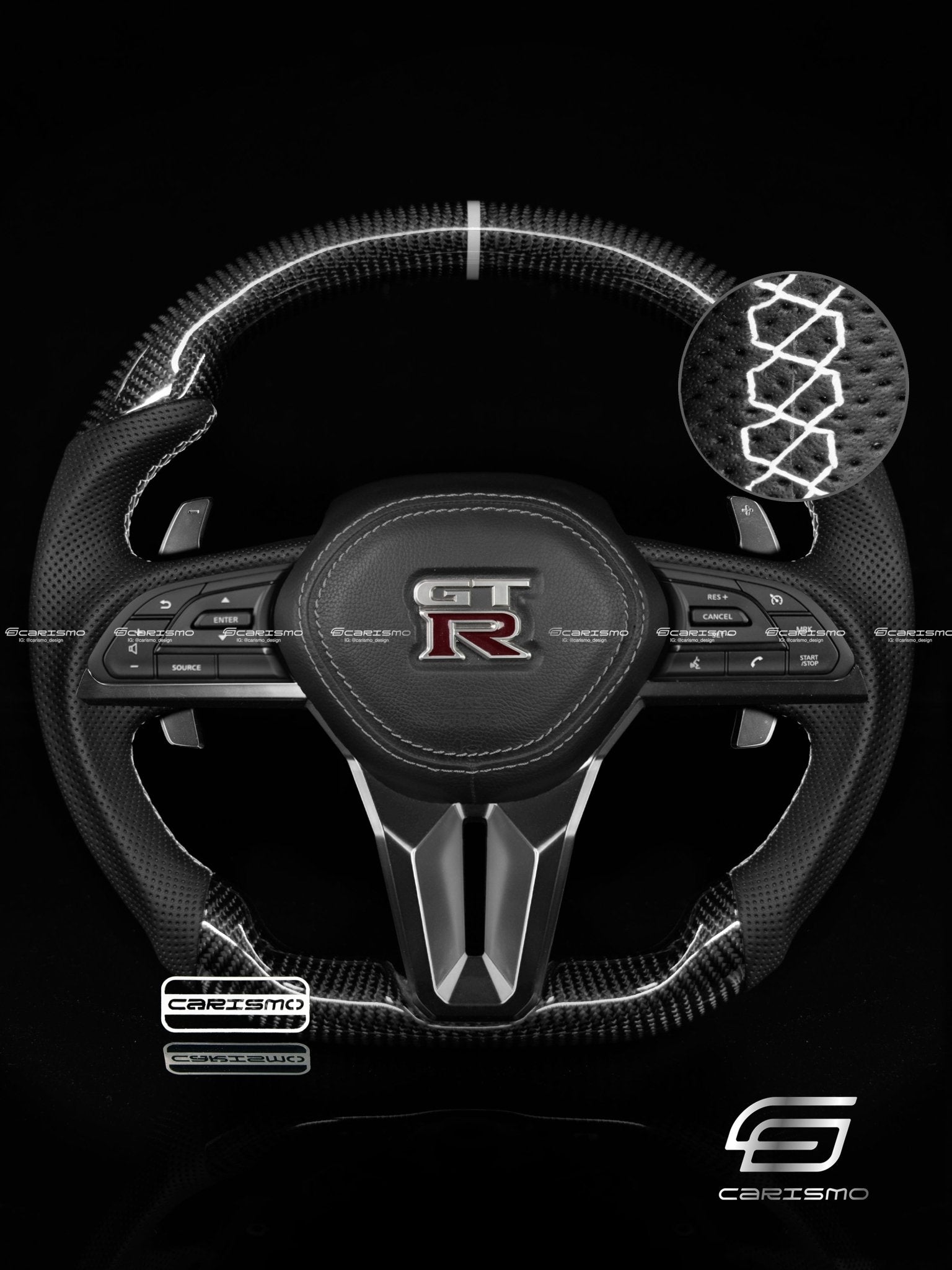 Carismo Steering Wheel For Nissan GT-R (R35 EBA) - Sport - Gloss Carbon - Perforated Leather
