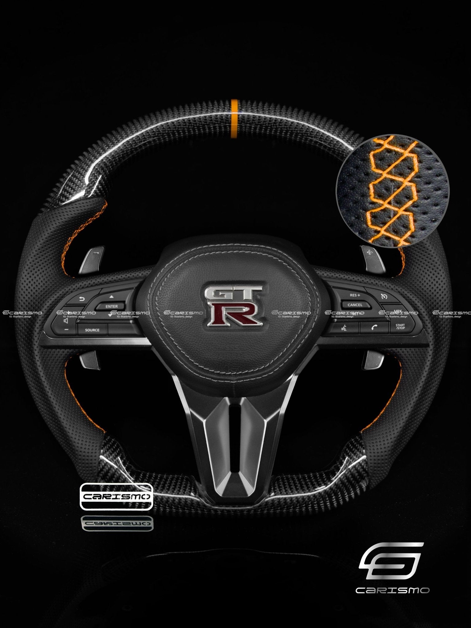Carismo Steering Wheel For Nissan GT-R (R35 EBA) - Sport - Gloss Carbon - Perforated Leather