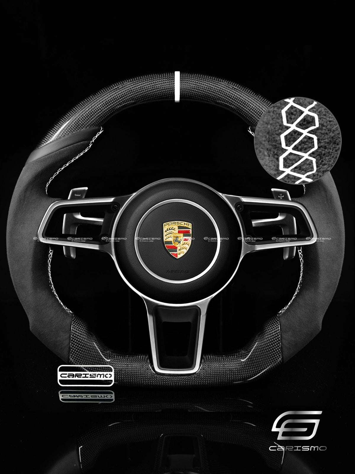 Carismo Steering Wheel For Porsche (991.2 Wheel) - Sport - Gloss Plain Carbon - Alcantara