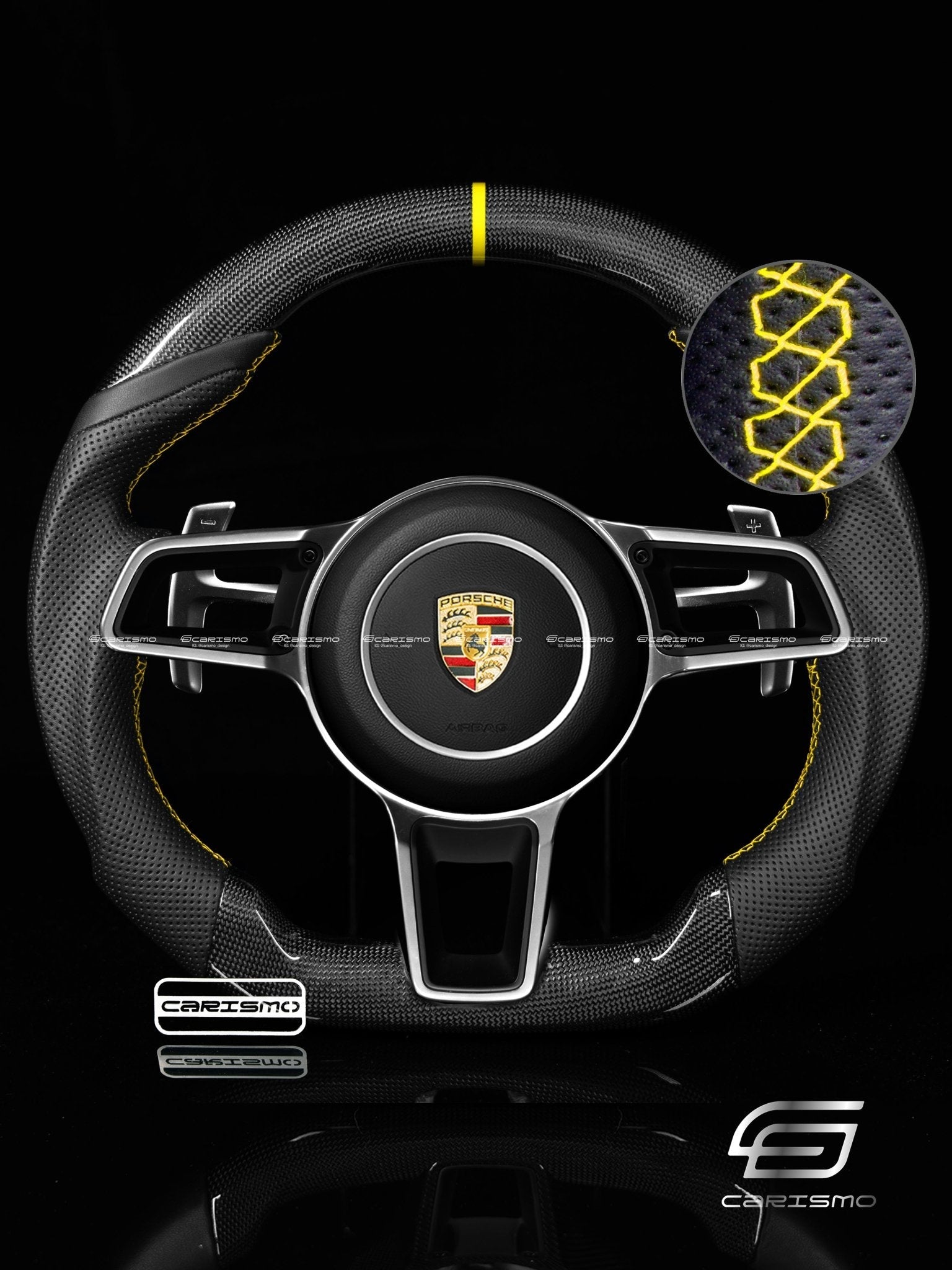 Carismo Steering Wheel For Porsche (991.2 Wheel) - Sport - Gloss Plain Carbon - Perforated Leather