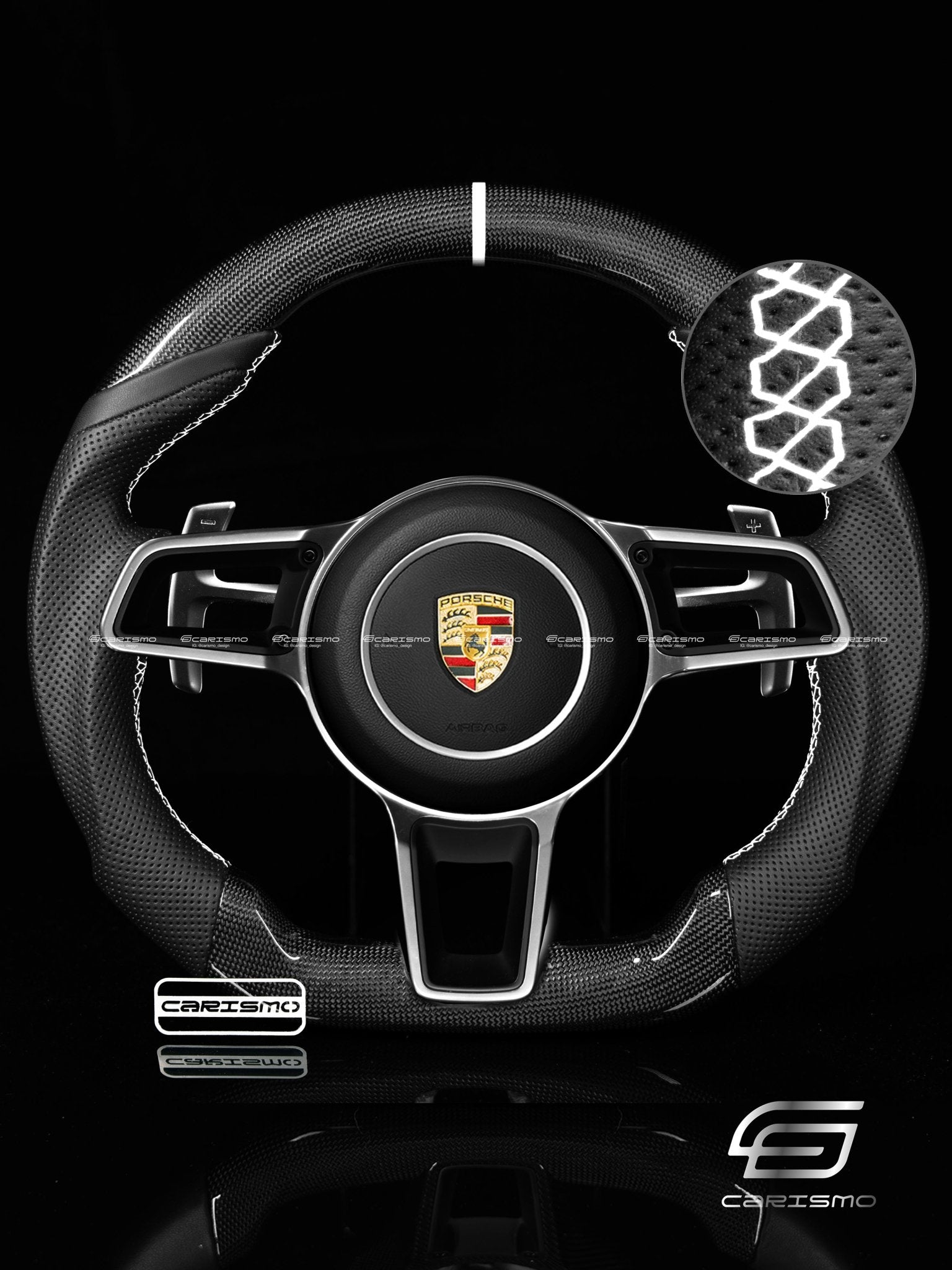 Carismo Steering Wheel For Porsche (991.2 Wheel) - Sport - Gloss Plain Carbon - Perforated Leather