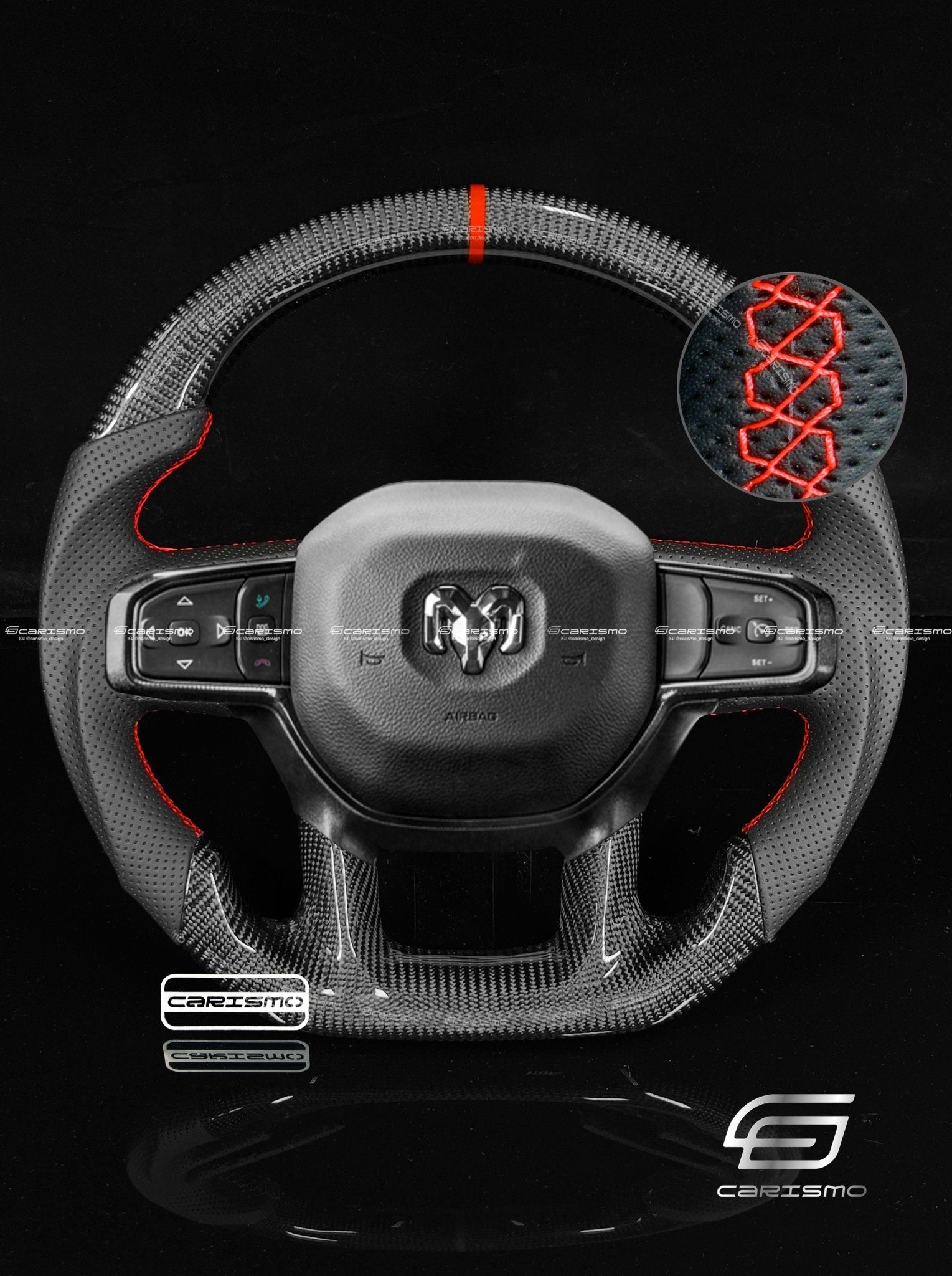 Carismo Steering Wheel For Ram 1500 TRX (DT) - Sport - Gloss Carbon - Perforated Leather