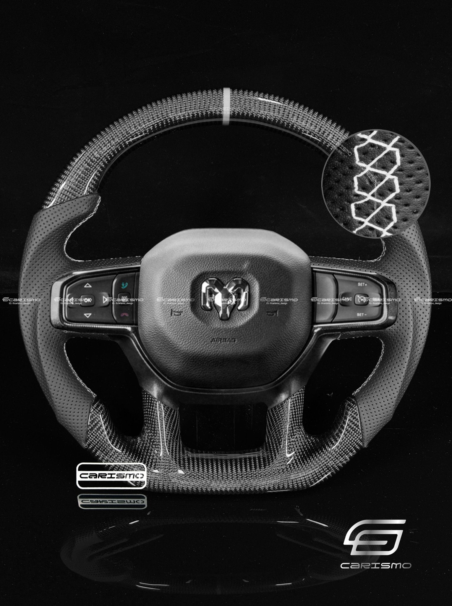 Carismo Steering Wheel For Ram 1500 TRX (DT) - Sport - Gloss Carbon - Perforated Leather