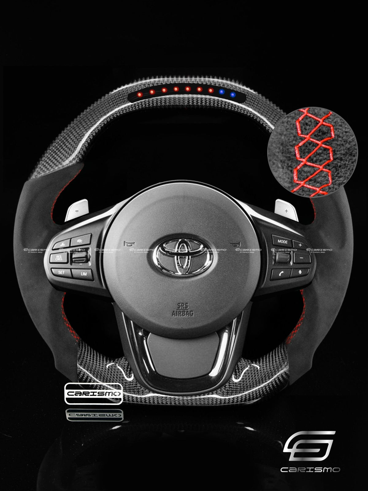 Carismo Steering Wheel For Toyota Supra (MKV) - Sequential RPM LED - Gloss Carbon - Alcantara