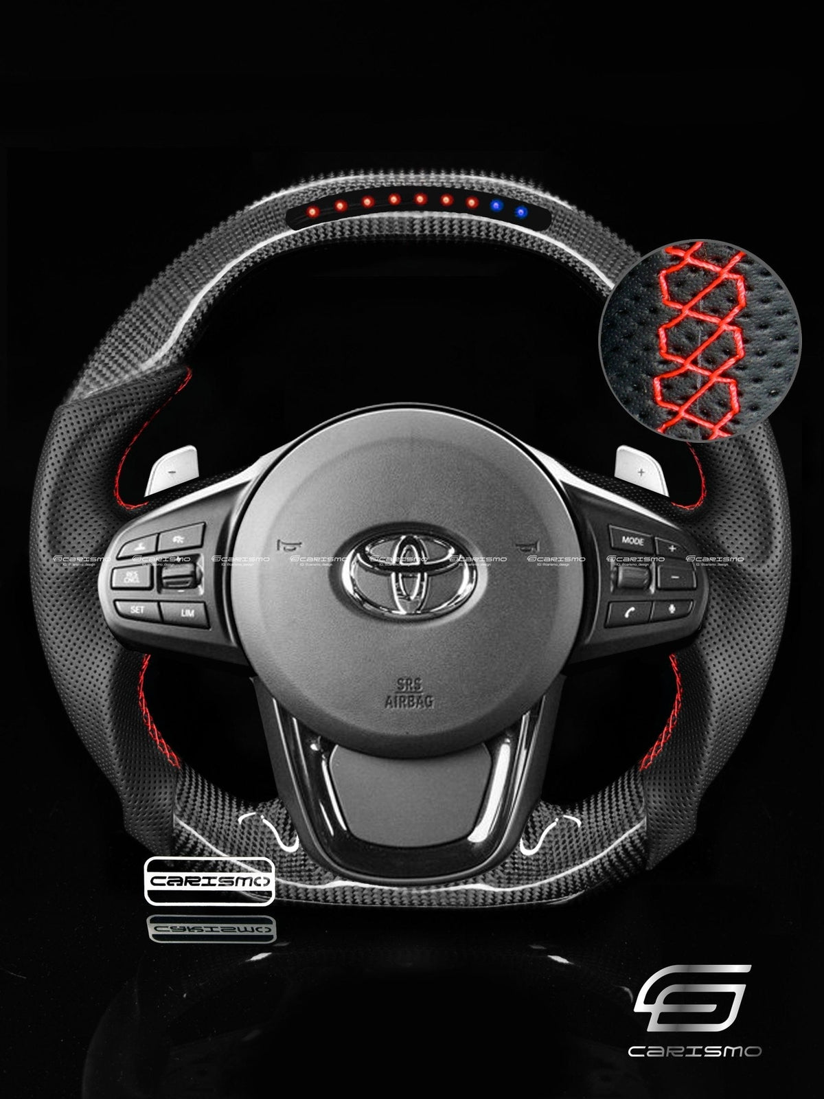 Carismo Steering Wheel For Toyota Supra (MKV) - Sequential RPM LED - Gloss Carbon - Perforated Leather