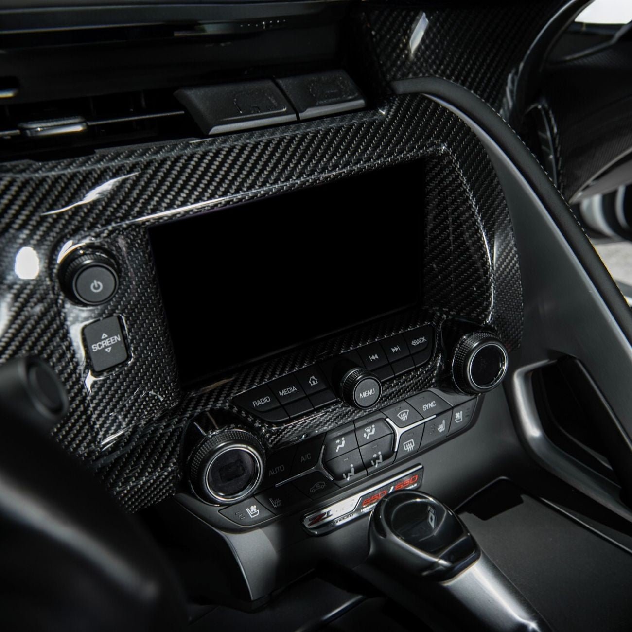Corvette C7 Dry Carbon Fiber Center Infotainment Instrument Panel Cluster Trim Plate Cover Overlay-Grocery Getter Performance