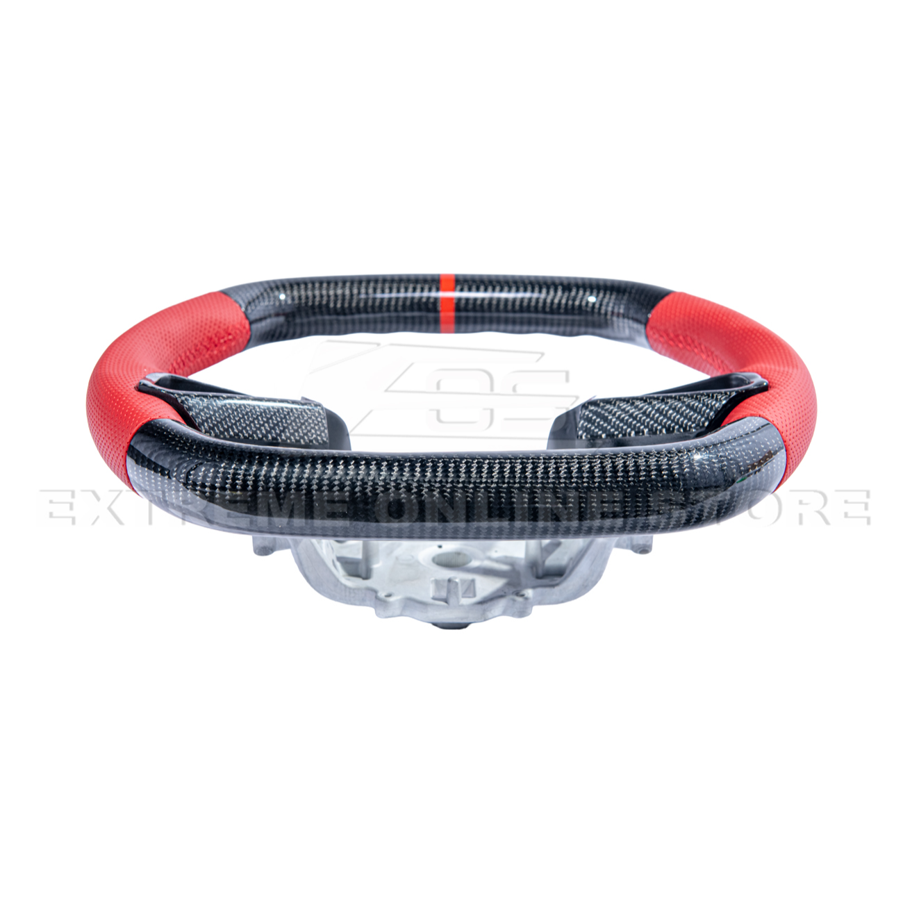 Corvette C8 CARBON FIBER Red Perforated Leather Stripe Steering Wheel