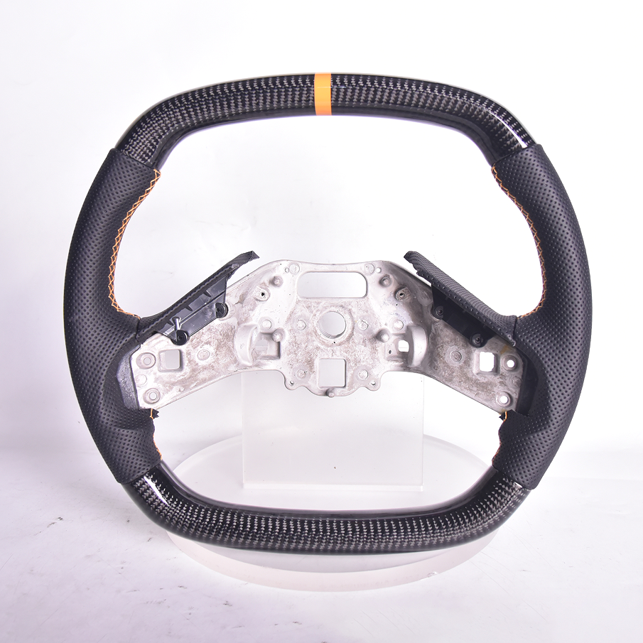Corvette C8 Carbon Fiber Steering Wheel Black Perforated Leather Yellow Stitching Yellow Stripe