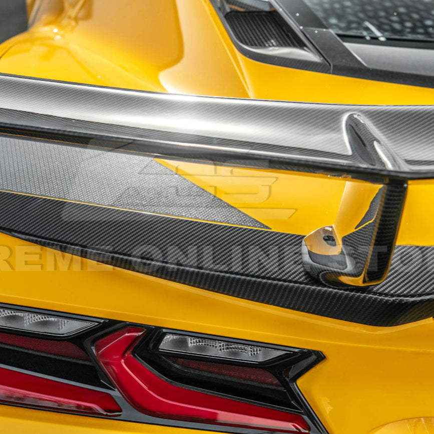 Corvette C8 ZR1 Style DRY CARBON FIBER Rear High Wing Spoiler Bracket