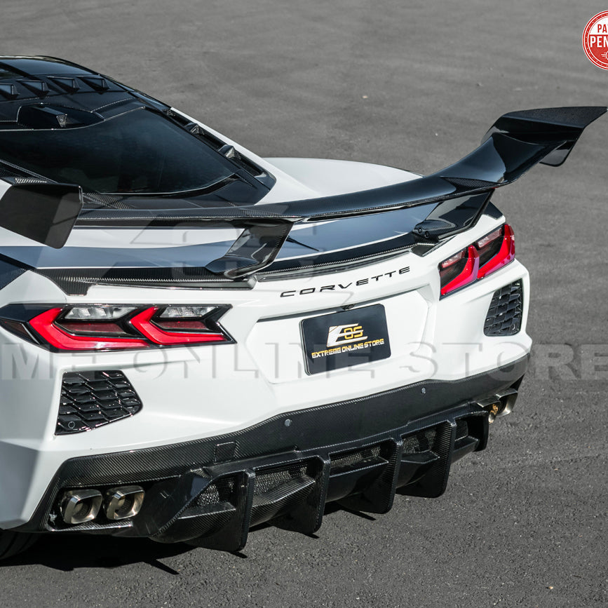 Corvette C8 ZR1 Style DRY CARBON FIBER Rear High Wing Spoiler Bracket