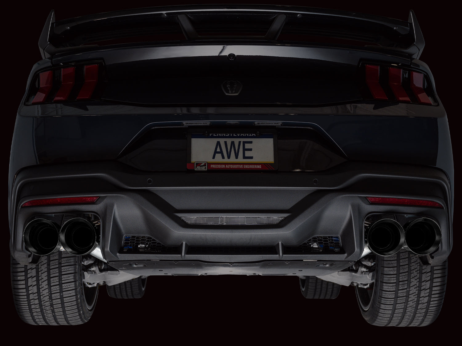 AWE Track Edition Exhaust for S650 Ford Mustang Dark Horse - Quad Diamond Black Tips