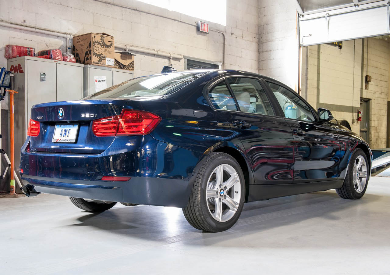 AWE Touring Edition Exhaust + Performance Mid Pipe for BMW F30 320i, Single Side - Diamond Black Tip (102mm)