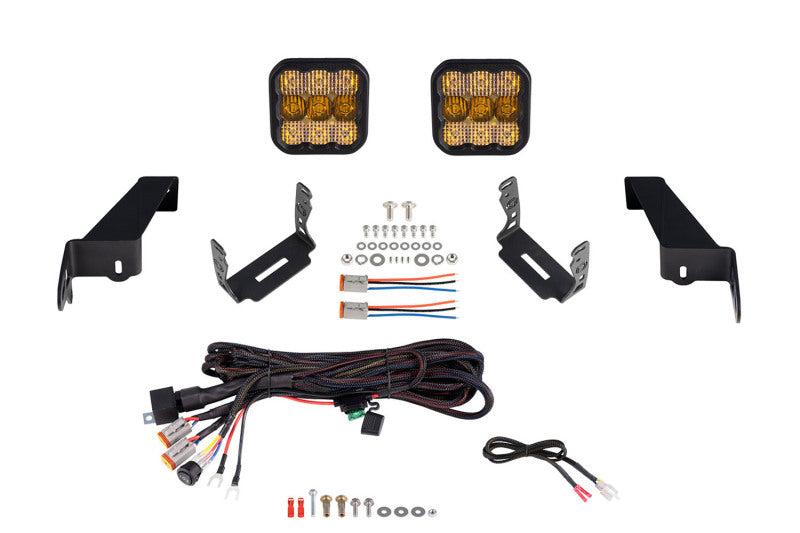 Diode Dynamics 18-21 Jeep JL Wrangler SS5 Bumper LED Pod Light Kit - Yellow Pro Combo-Light Bars & Cubes-Grocery Getter Performance