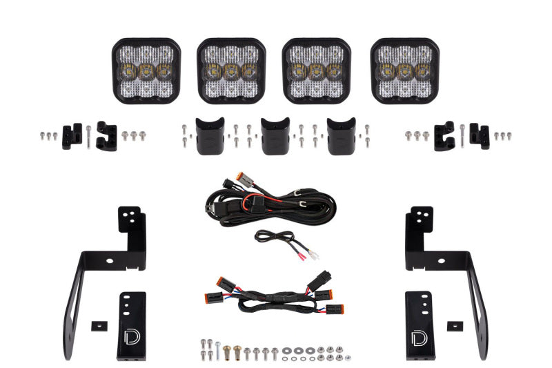 Diode Dynamics Jeep JK SS5 4-Pod CrossLink Grille Lightbar Kit Sport - White Combo-Light Bars & Cubes-Grocery Getter Performance