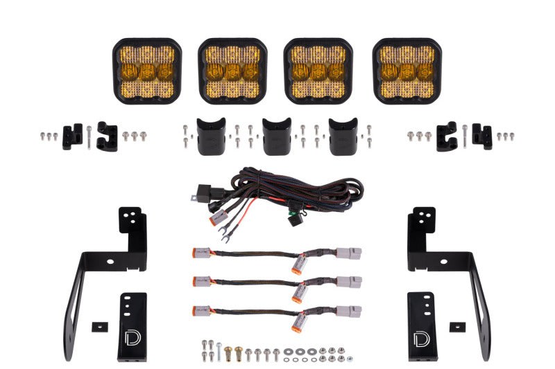 Diode Dynamics Jeep JK SS5 4-Pod CrossLink Grille Lightbar Kit Sport - Yellow Combo-Light Bars & Cubes-Grocery Getter Performance
