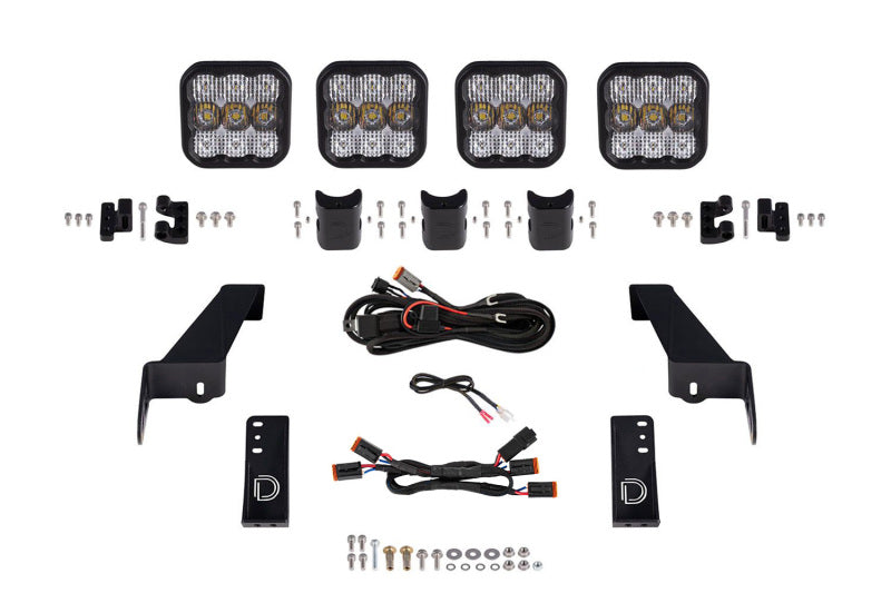 Diode Dynamics Jeep JL SS5 4-Pod CrossLink Grille Lightbar Kit Sport - White Combo-Light Bars & Cubes-Grocery Getter Performance
