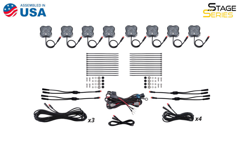 Diode Dynamics Stage Series RGBW LED Rock Light Kit (8-pack)-Light Bars & Cubes-Grocery Getter Performance