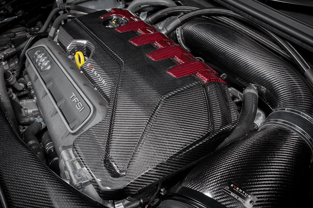 Eventuri Audi 8Y / 8V RS3 / 8S TTRS Black Carbon and Red Kevlar Engine Cover