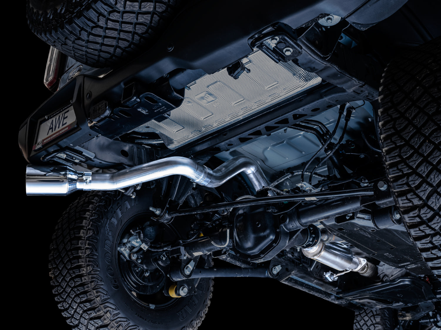 AWE 0FG Catback Exhaust for Ford Bronco with BashGuard™ - Single 5" Chrome Silver Tip
