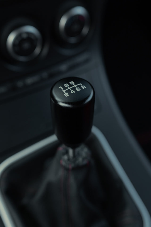 Manual shift knob and leather shift boot inside the Mazdaspeed3.