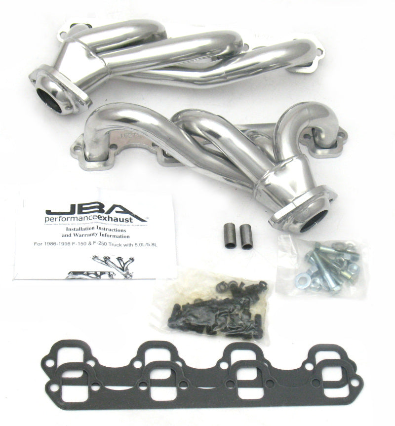 JBA 87-95 Ford F-150 5.0L SBF 1-1/2in Primary Silver Ctd Cat4Ward Header-Headers & Manifolds-Grocery Getter Performance