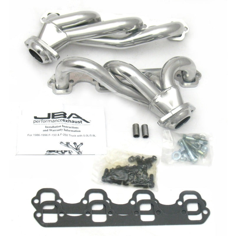 JBA 87-95 Ford F-150 5.0L SBF 1-1/2in Primary Silver Ctd Cat4Ward Header-Headers & Manifolds-Grocery Getter Performance