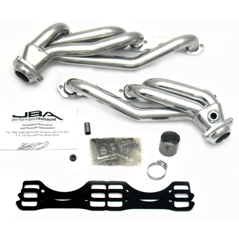 JBA 96-00 GM Truck 5.0L/5.7L SBC w/o A.I.R. 1-1/2in Primary Silver Ctd Cat4Ward Header-Headers & Manifolds-Grocery Getter Performance