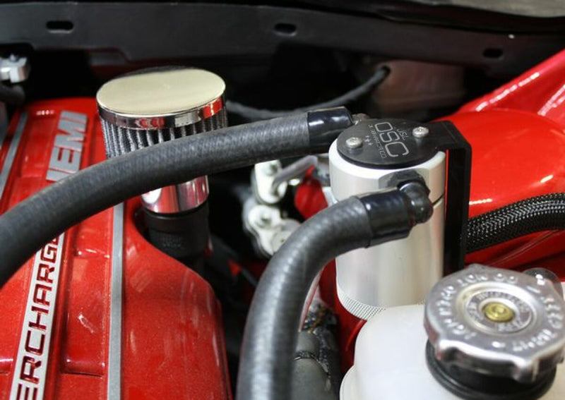 J&L 15-17 Dodge Hellcat 6.2L Hemi Driver Side Oil Separator 3.0 - Clear Anodized-Oil Separators-Grocery Getter Performance