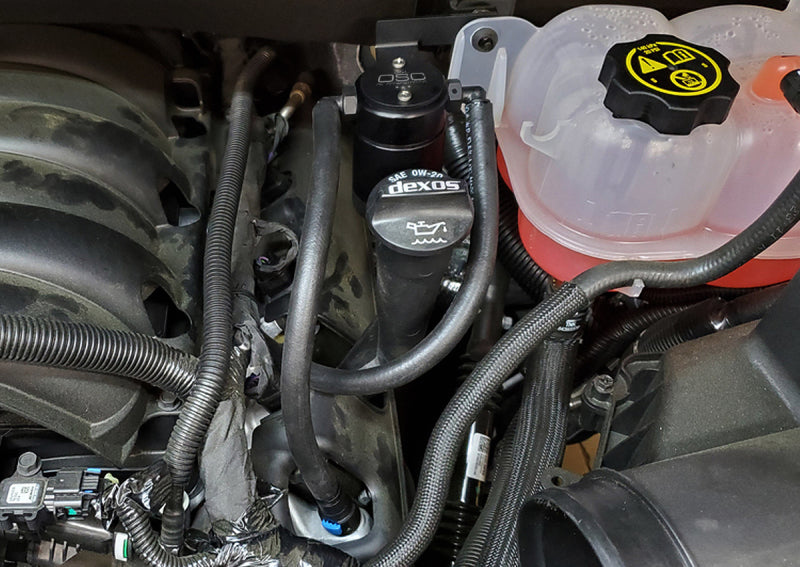 J&L 19-26 Chevrolet Silverado/GMC Sierra 1500 5.3L V8 Driver Side Oil Separator 3.0 - Black Anod-Oil Separators-Grocery Getter Performance