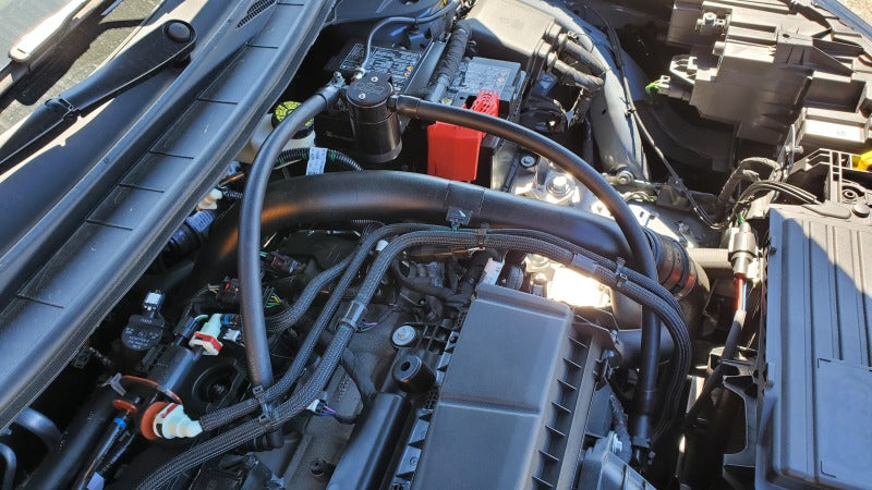 J&L 23-25 Ford Ecoboost 2.0 Oil Separator PCV Side - Black Anodized-Oil Separators-Grocery Getter Performance
