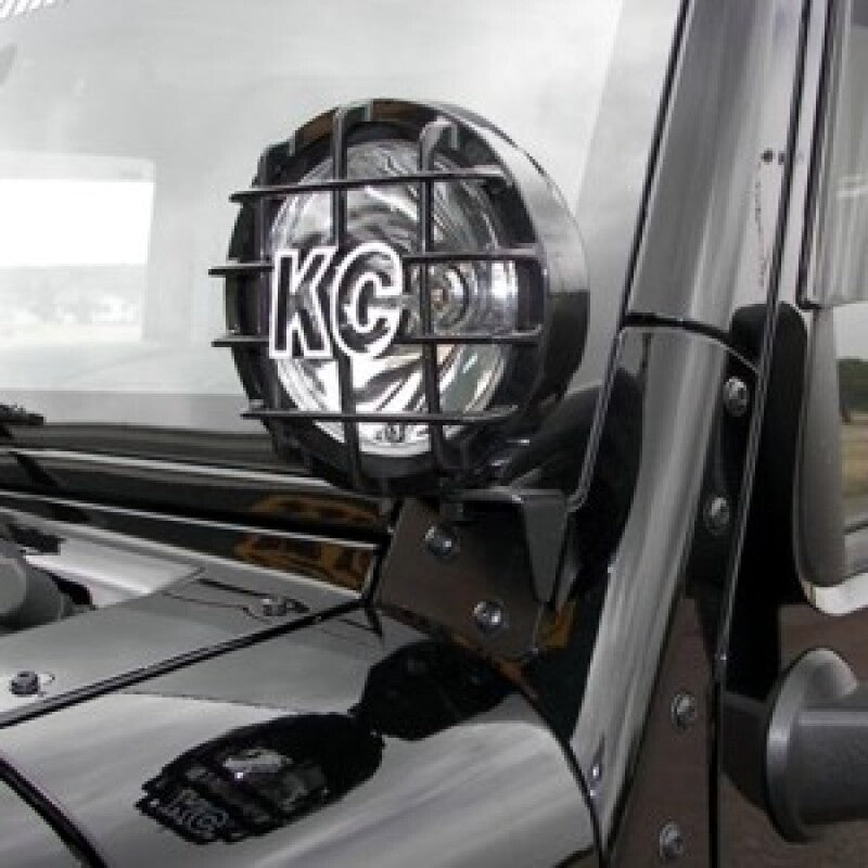 KC HiLiTES 07-18 Jeep JK A-Pillar Windshield Light Mount Bracket Set (Pair) - Black-Light Mounts-Grocery Getter Performance