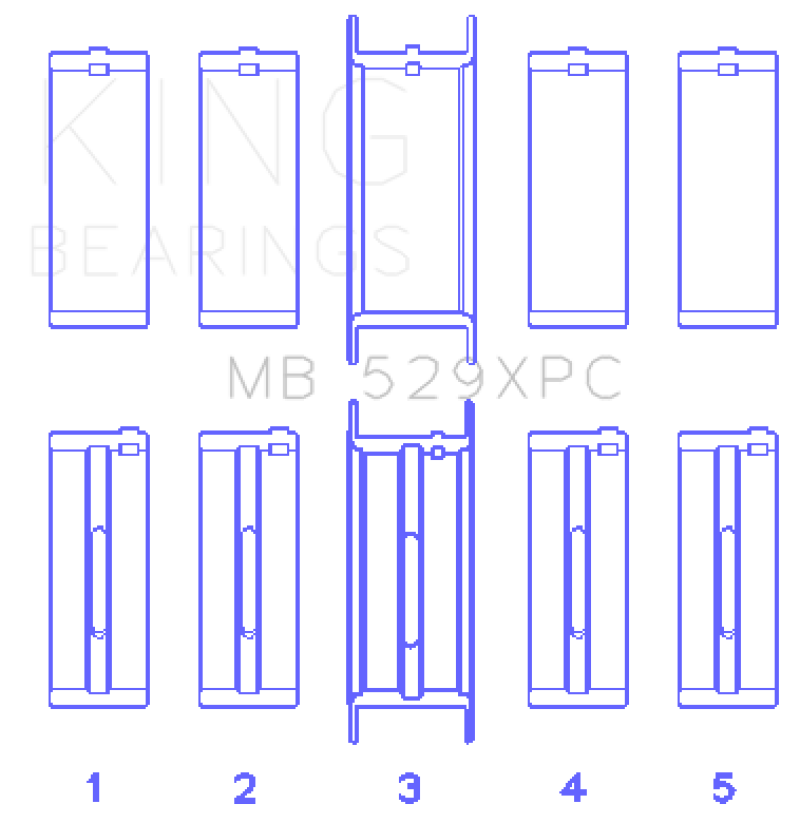 King Ford 260CI/289CI/302 5.0L Windsor Coated Crankshaft Main Bearing Set of 5 (Size .010)-Bearings-Grocery Getter Performance