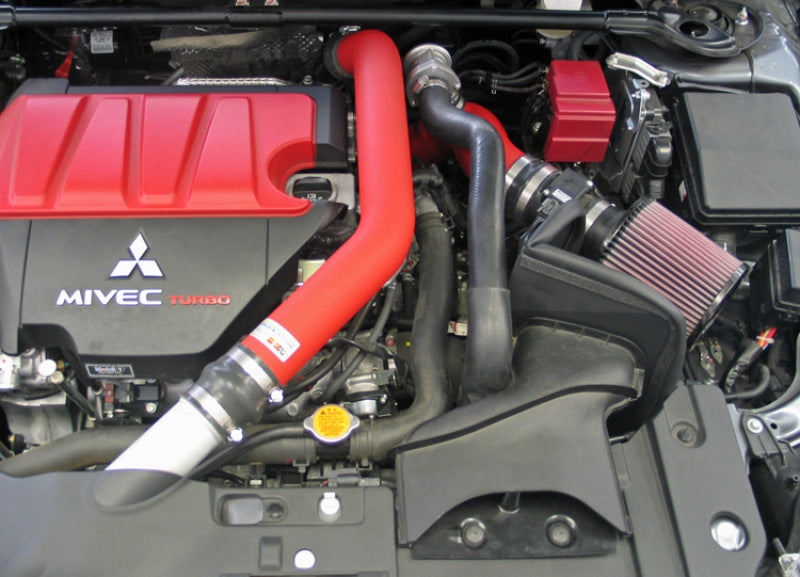 K&N 08-09 Mitsubishi Evo X Wrinkle Red Typhoon Short Ram Intake-Cold Air Intakes-Grocery Getter Performance