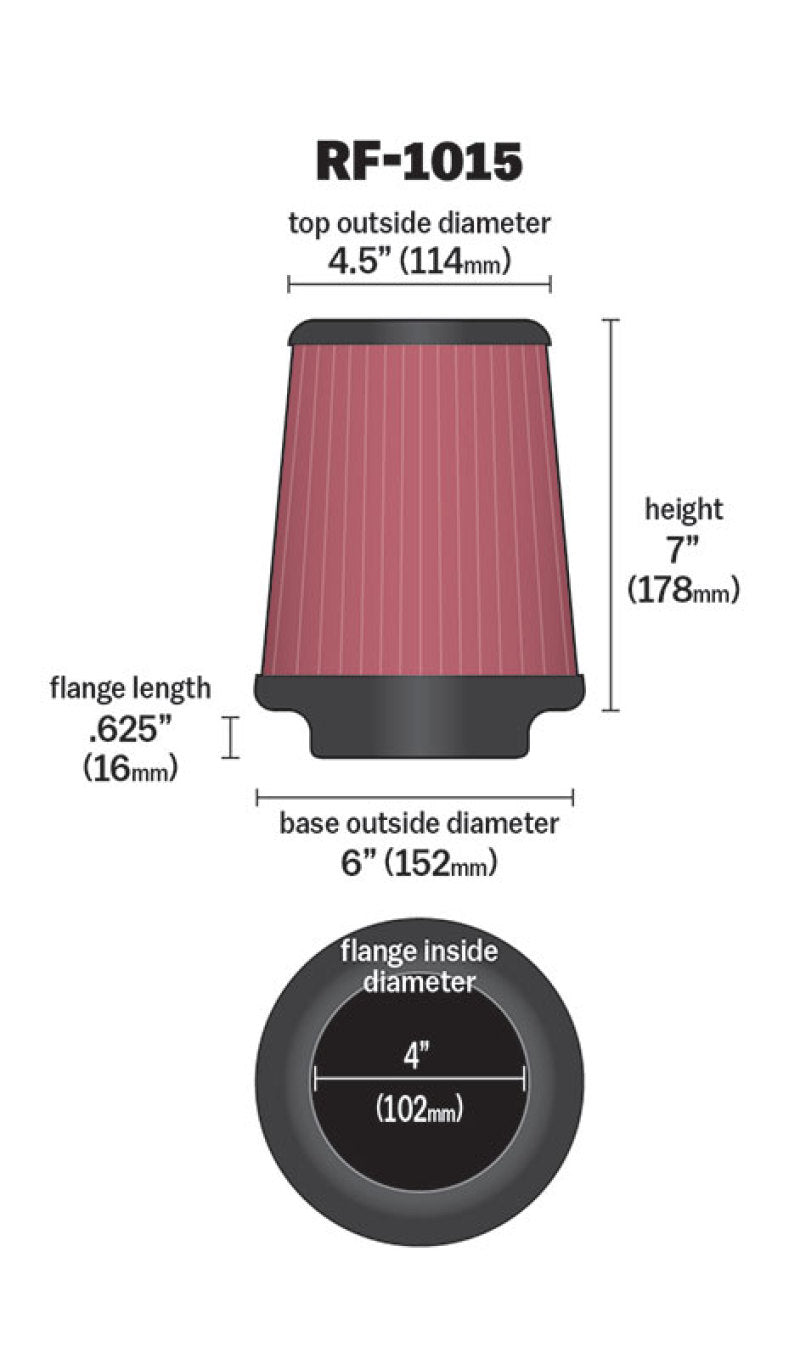 K&N 6 inch OD-Base 4 1/2 inch OD-Top 7 Inch H Round Tapered Universal Air Filter-Air Filters - Universal Fit-Grocery Getter Performance