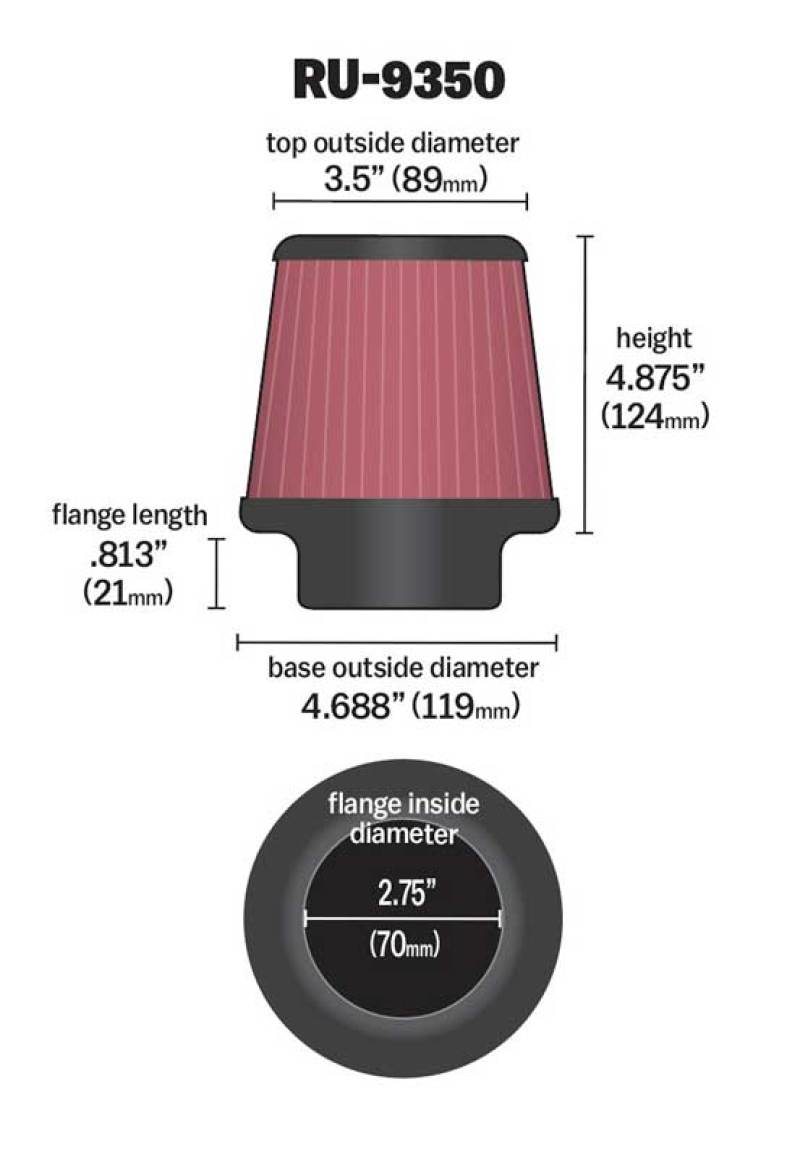 K&N Universal Clamp-On Air Filter 2-3/4in FLG / 4-11/16in B / 3-1/2in T / 4-7/8in H-Air Filters - Universal Fit-Grocery Getter Performance