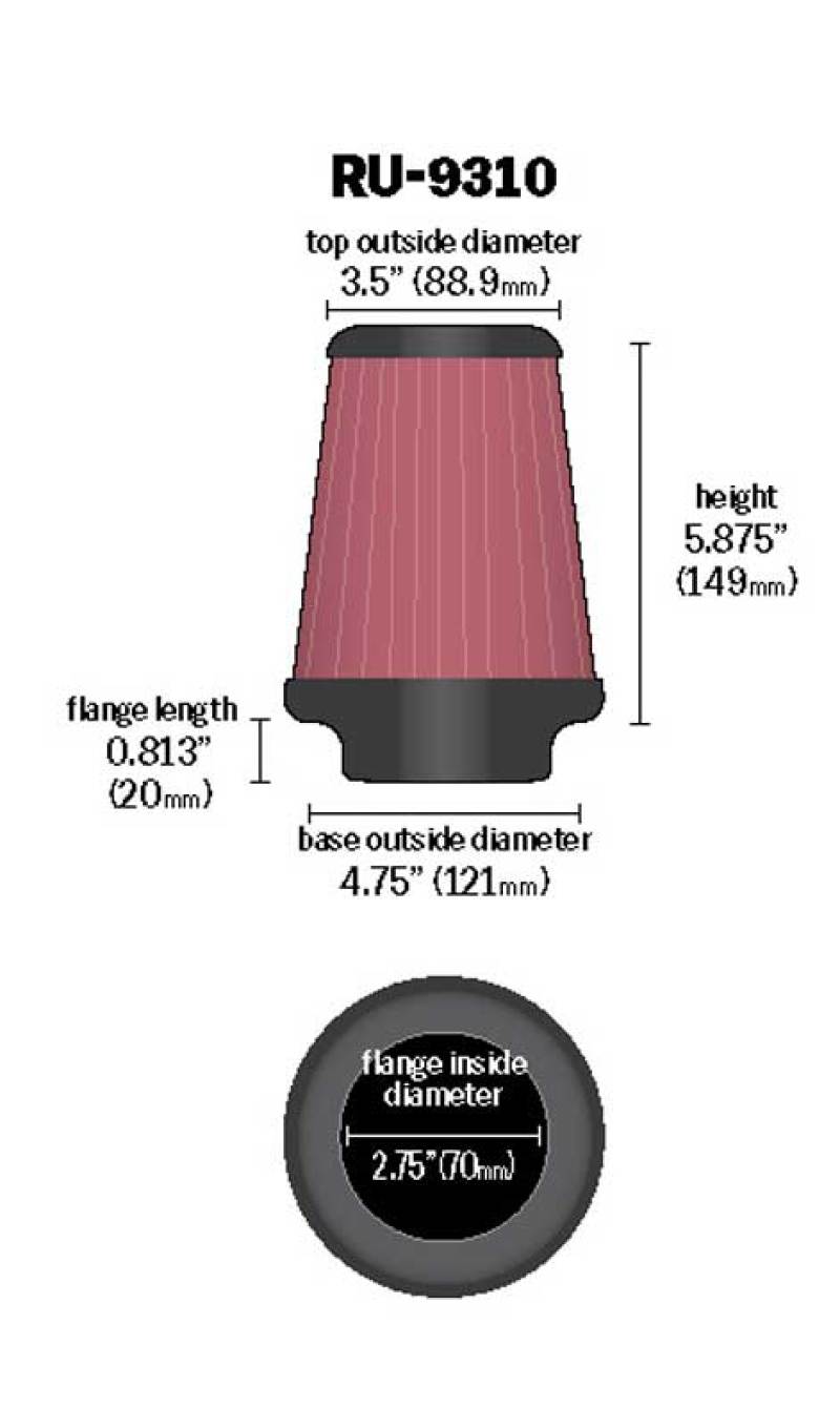 K&N Universal Clamp-On Air Filter 2-3/4in FLG / 4-3/4in B / 3-1/2in T / 5-7/8in H-Air Filters - Universal Fit-Grocery Getter Performance