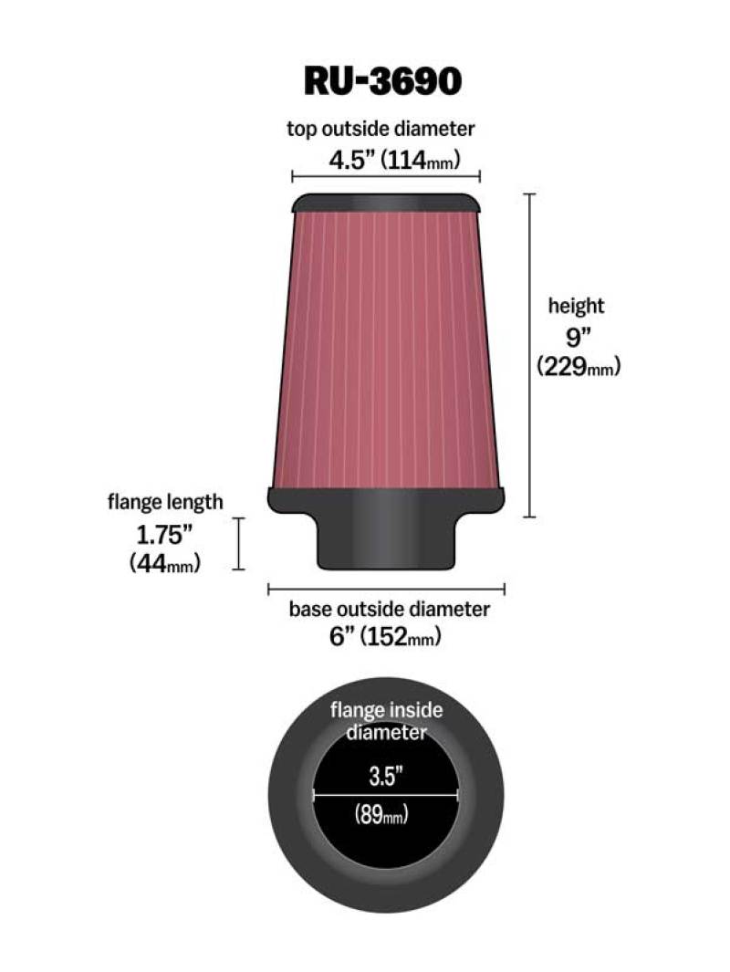 K&N Universal Clamp-On Air Filter 3-1/2in FLG / 6in B / 4-1/2in T / 9in H-Air Filters - Universal Fit-Grocery Getter Performance