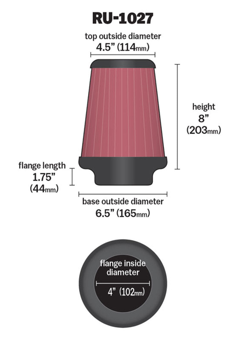 K&N Universal Clamp-On Air Filter 4in FLG / 6-1/2in B / 4-1/2in T / 8in H-Air Filters - Universal Fit-Grocery Getter Performance