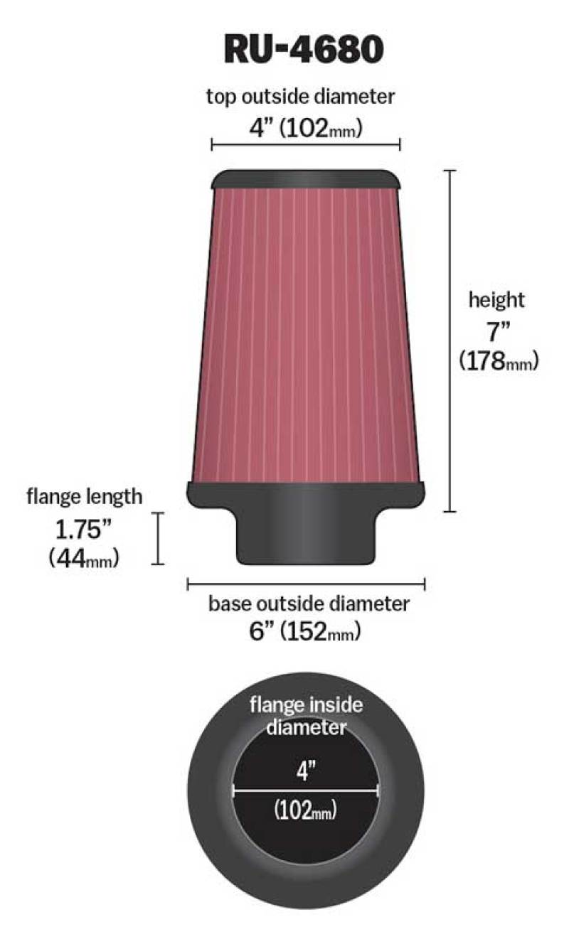 K&N Universal Clamp-On Air Filter 4in FLG / 6in B / 4in T / 7in H-Air Filters - Universal Fit-Grocery Getter Performance