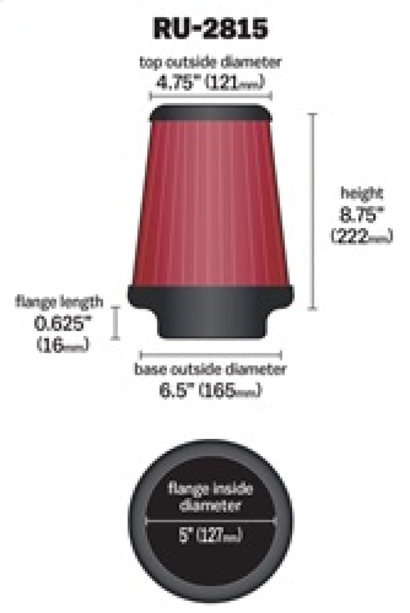 K&N Universal Clamp-On Air Filter 5in FLG / 6-1/2in B / 4-3/8in T / 8-3/4in H-Air Filters - Universal Fit-Grocery Getter Performance
