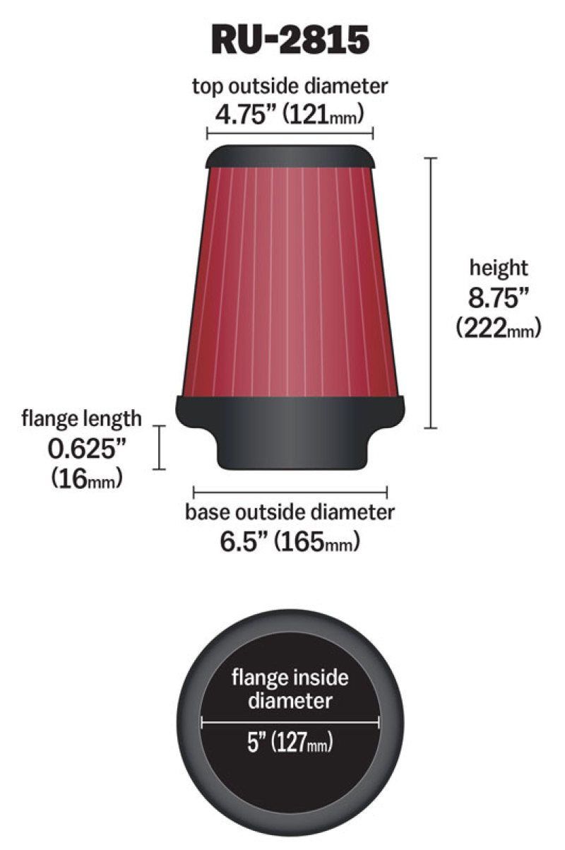 K&N Universal Clamp-On Air Filter 5in FLG / 6-1/2in B / 4-3/8in T / 8-3/4in H-Air Filters - Universal Fit-Grocery Getter Performance